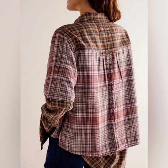 NEW Free People Layer it Up Plaid Flannel Snap Down Top Medium - Picture 5 of 10